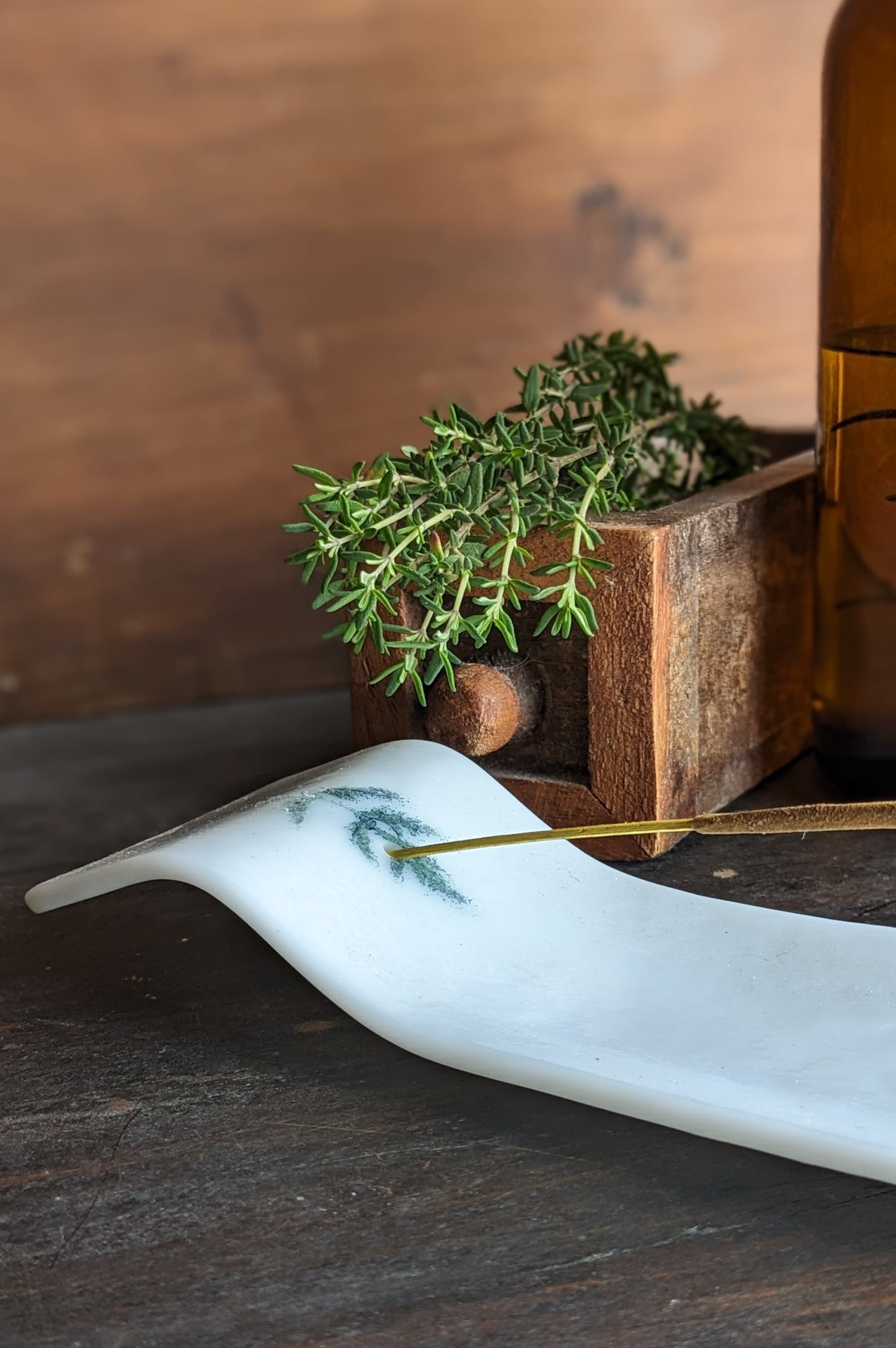 Incense Holder - a slow ritual piece for scent and stillness, made from fused glass with real leaf impressions.