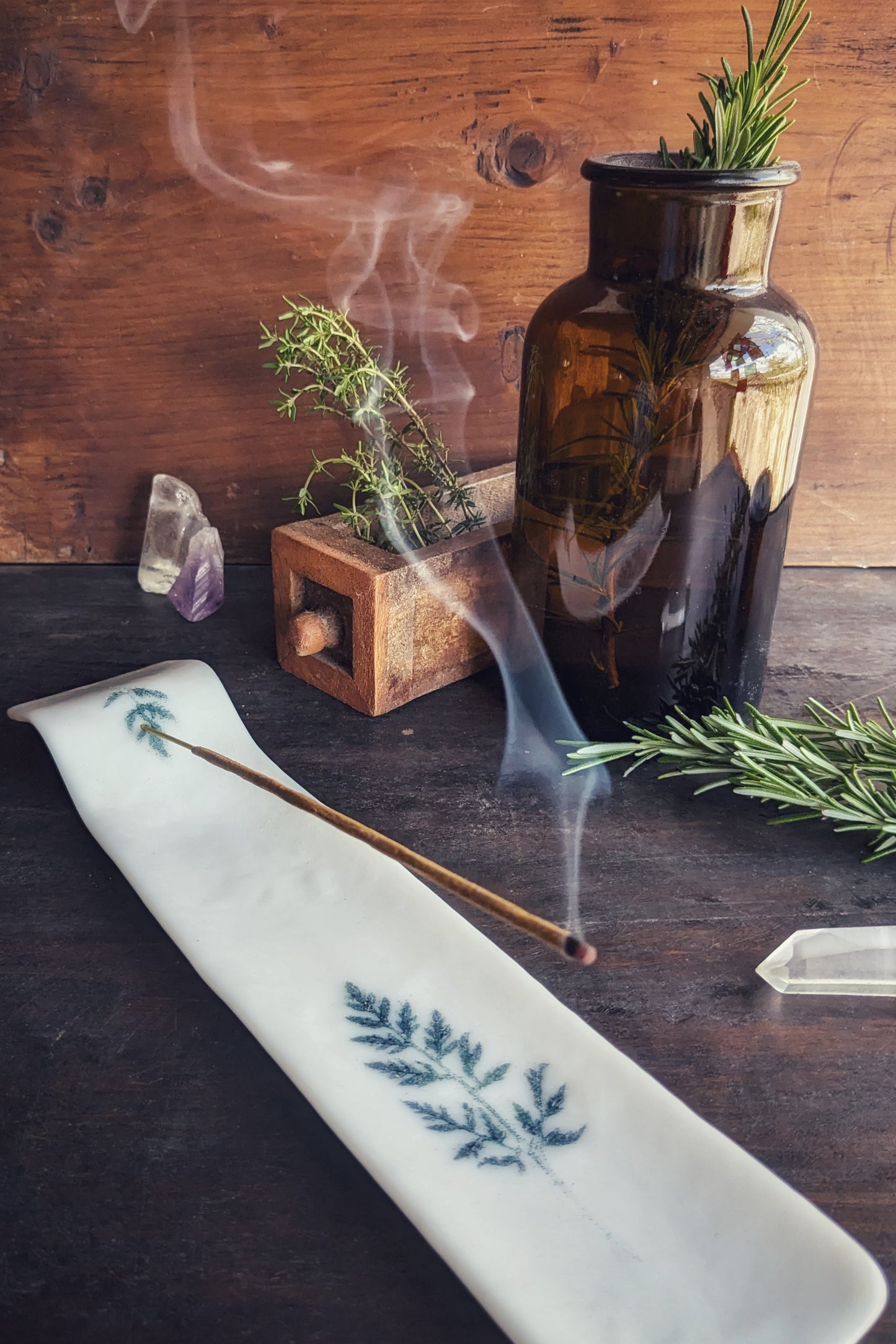 Incense Holder - a slow ritual piece for scent and stillness, made from fused glass with real leaf impressions.
