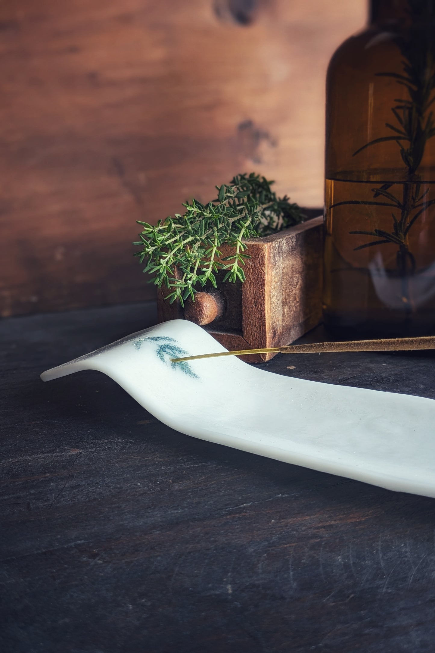 Incense Holder - a slow ritual piece for scent and stillness, made from fused glass with real leaf impressions.