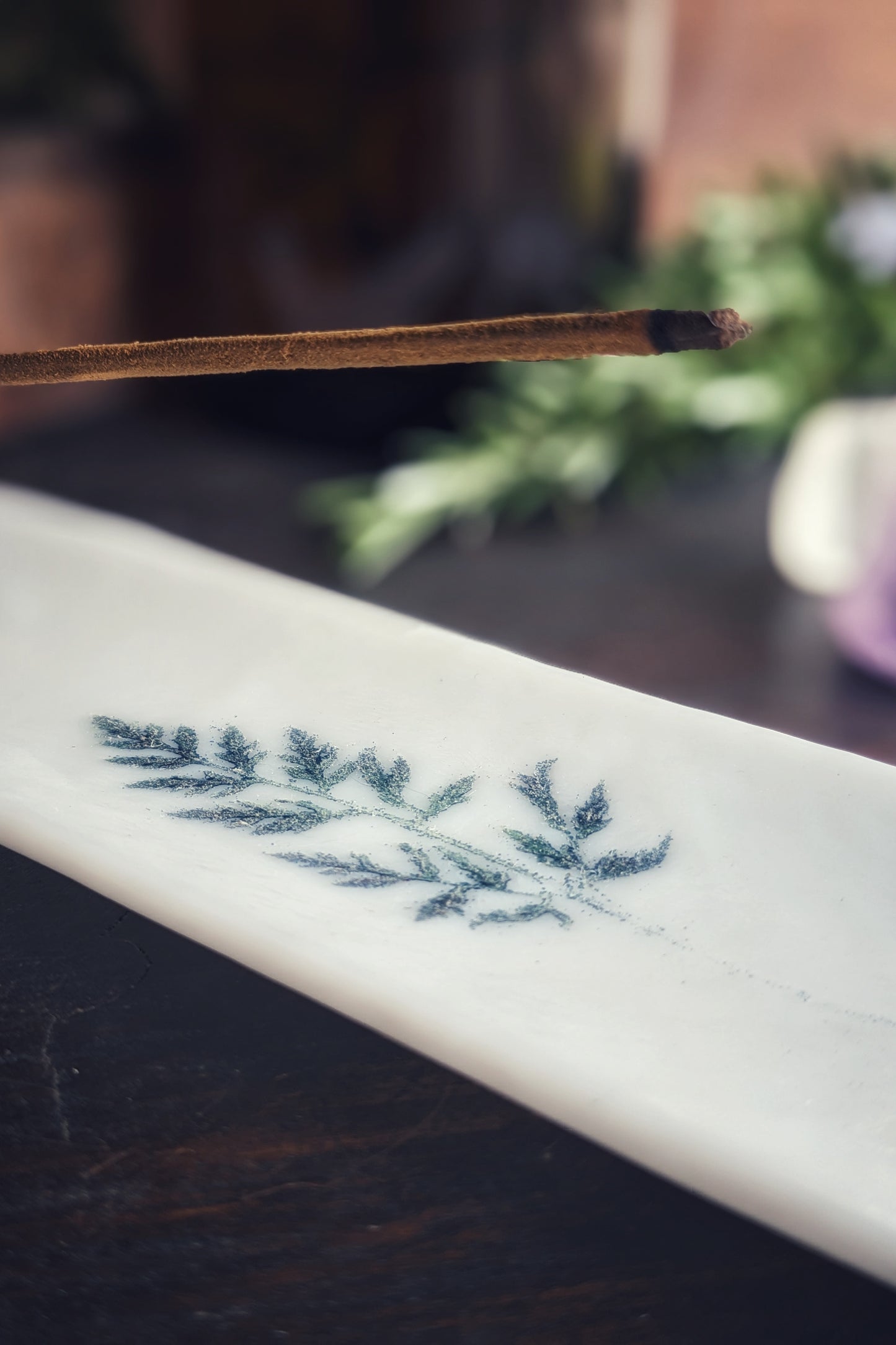 Incense Holder - a slow ritual piece for scent and stillness, made from fused glass with real leaf impressions.