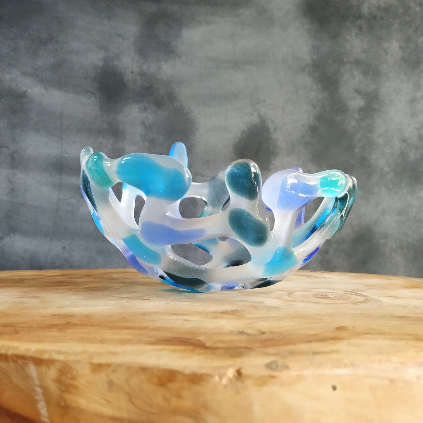 Small Organic Blue Frosted Glass Vessel