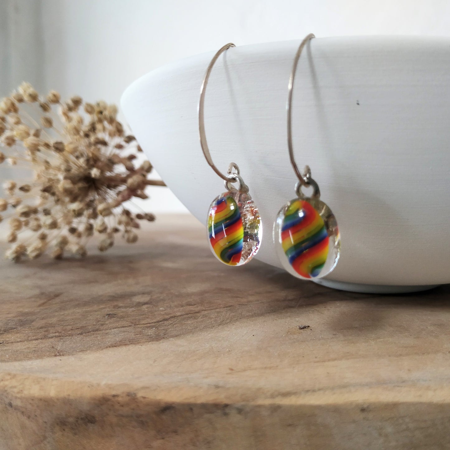 925 Silver and Glass Rainbow Earrings