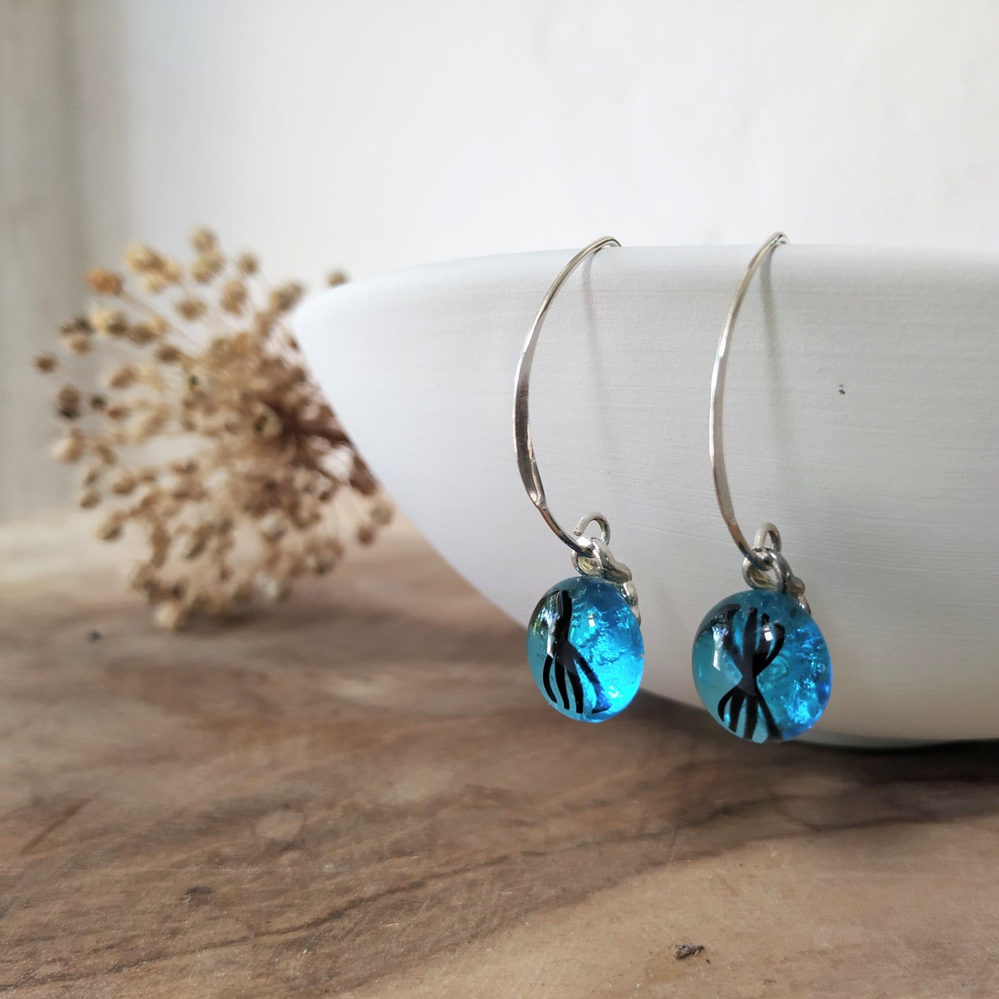 925 silver and blue glass earrings with black details