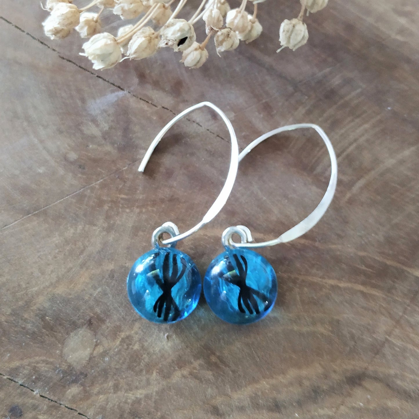 925 Silver and Blue Glass Earrings